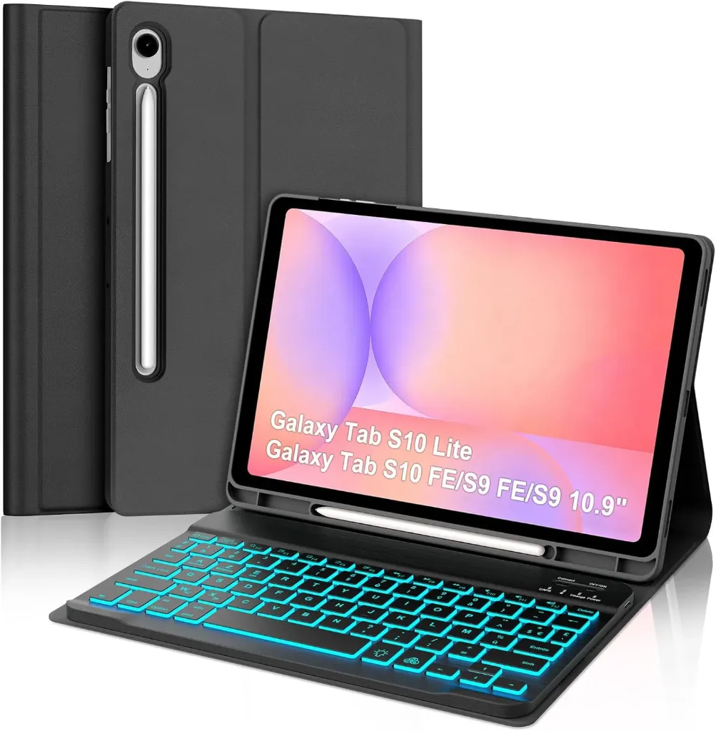 Coque Clavier pour Samsung Galaxy Tab S10 Lite/S10 FE/S9 FE 10.9"/S9 11", Housse Étui Keyboard Bluetooth AZERTY Layout
