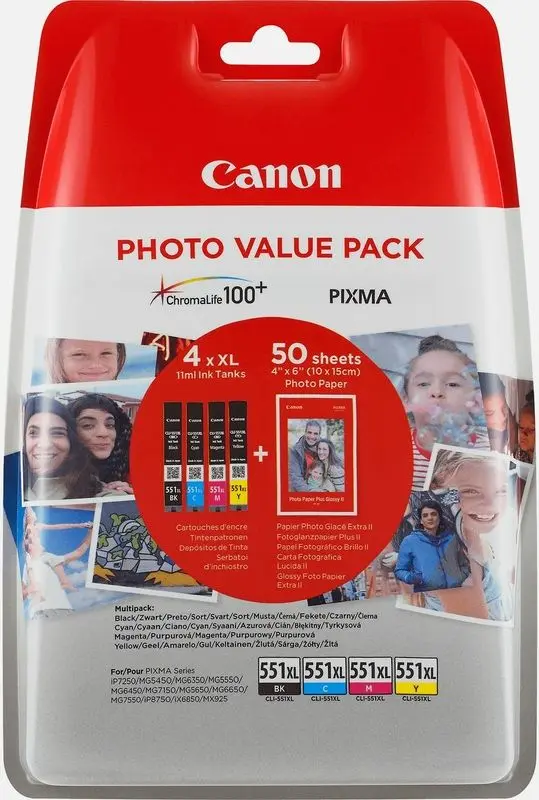 Canon CLI-551XL C/M/Y/BK Photo pack - 4 couleurs - Grande capacité - Multipack
