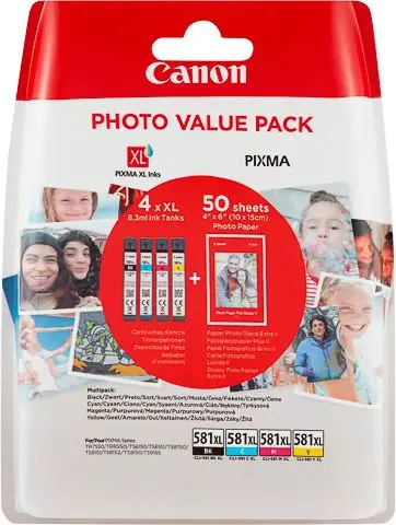 Canon CLI-581XL C/M/Y/BK photo value pack - 4 couleurs - Grande capacité - Multipack