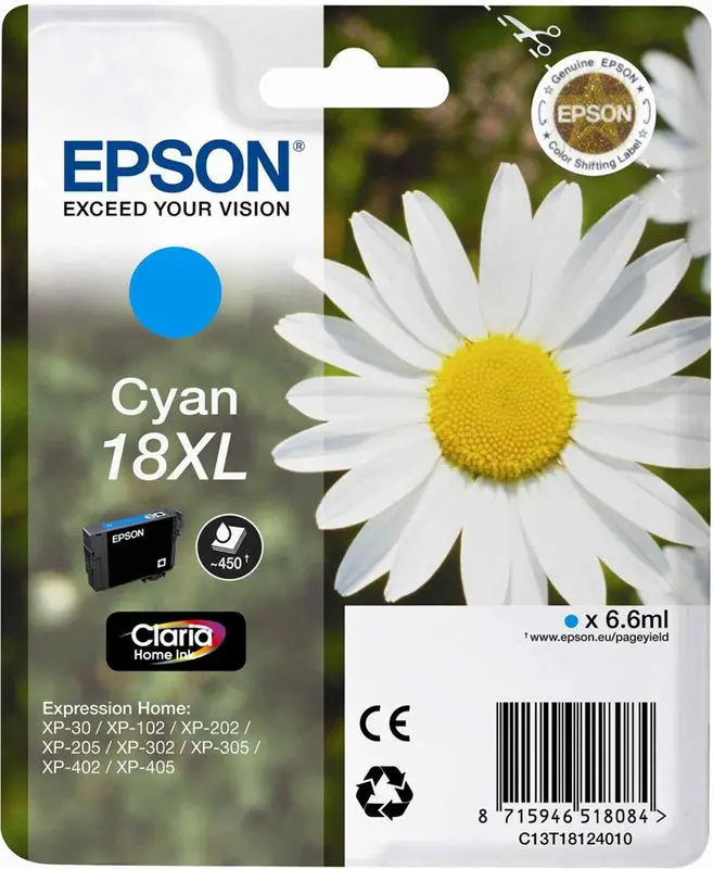 Epson 18XL (C13T18124012) - Cyan - Grande capacité