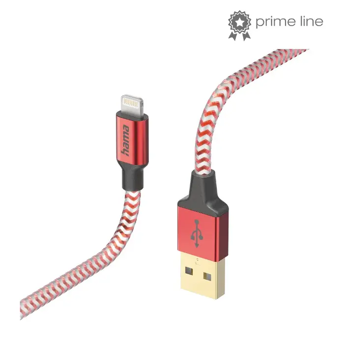Hama Câble de charge "Reflective", USB-A - Lightning, 1,5 m, nylon, rouge