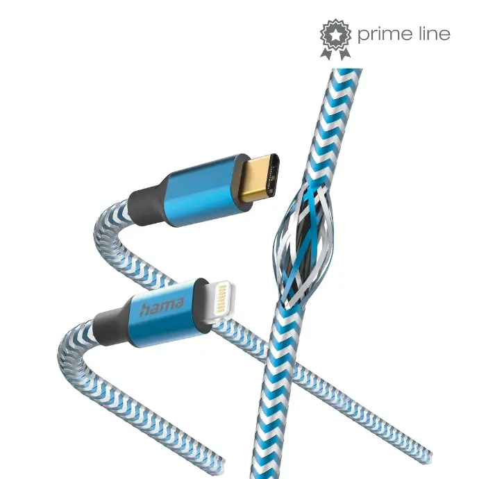 Hama Câble de charge "Reflective", USB-C - Lightning, 1,5 m, nylon, bleu