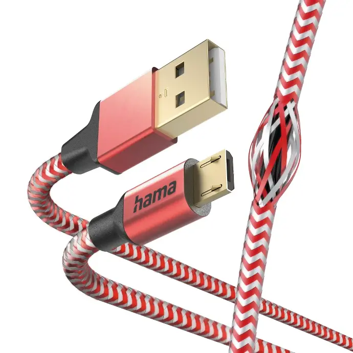 Hama Câble de chargement "Réfléchissant", USB-A - micro USB, 1,5 m, nylon, rouge