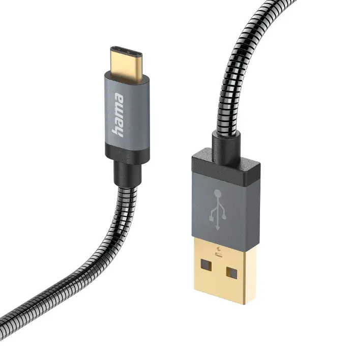 Hama Câble de chargement "Métal", USB-A - USB-C, 1,5 m, gaine métallique, anthracite