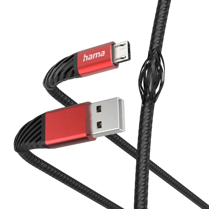 Hama Câble de chargement "Extreme", USB-A - micro USB, 1,5 m, nylon, noir/rouge