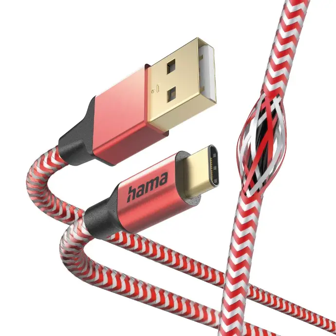 Hama Câble de chargement "Réfléchissant", USB-A - USB-C, 1,5 m, nylon, rouge