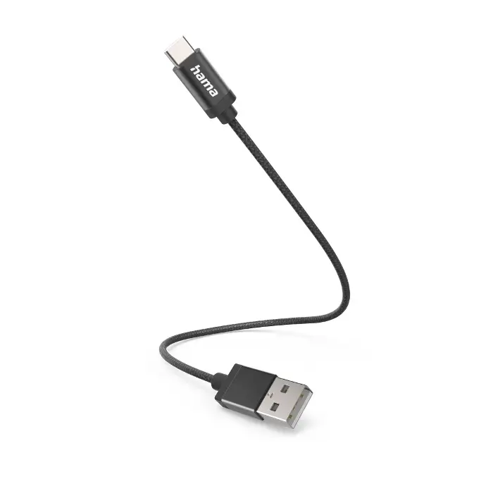 Hama Câble de chargement, USB-A - USB-C, 0,2 m, nylon, noir