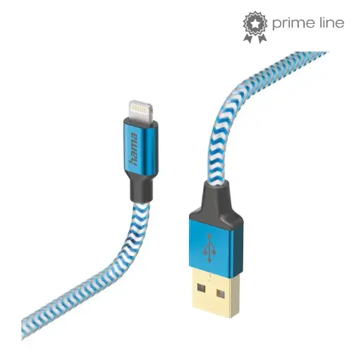 Hama Câble de charge "Reflective", USB-A - Lightning, 1,5 m, nylon, bleu