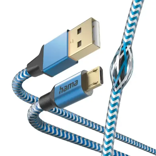 Hama Câble de chargement "Réfléchissant", USB-A - micro USB, 1,5 m, nylon, bleu