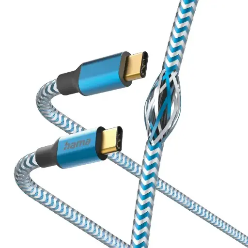 Hama Câble de charge "Reflective", USB-C - USB-C, 1,5 m, nylon, bleu