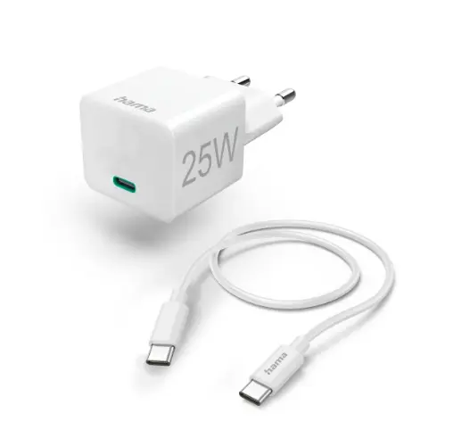 [00201624] Hama Chargeur rapide avec câble USB-C, chargeur mini, PD, 25W, 1,5 m, blanc