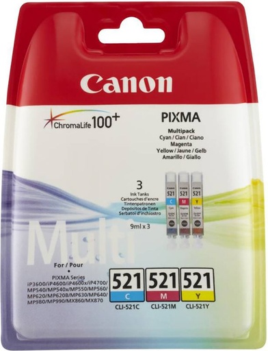 CANON - INK CARTRIDGE CLI521 VALUE PACKSUPL : C M Y BLISTER