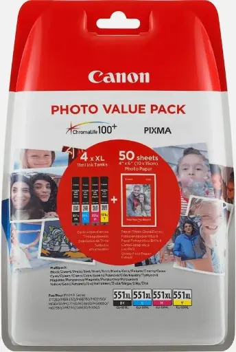 Canon CLI-551XL C/M/Y/BK Photo pack - 4 couleurs - Grande capacité - Multipack